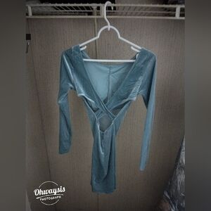 Velvet Crisscross Wrap Bodycon Dress in Teal